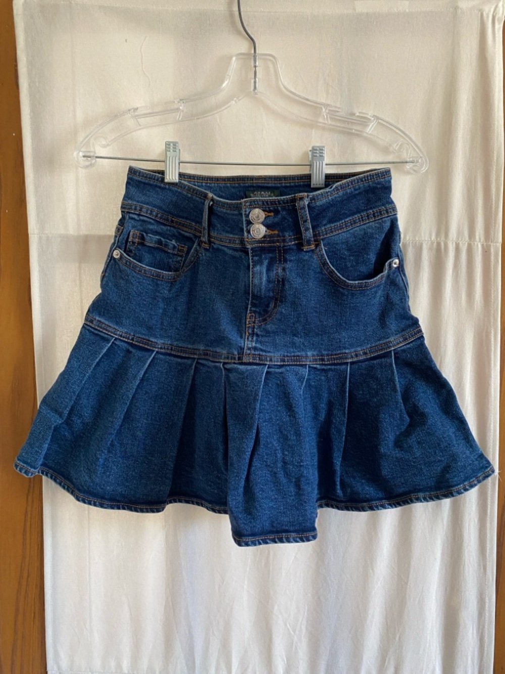 wild fable Dark Blue Denim Pleated Mini Skirt